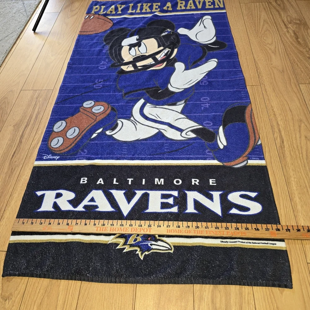 Baltimore Ravens Play Like A Raven Mickey Mouse NFL Beach Towel EUC 58